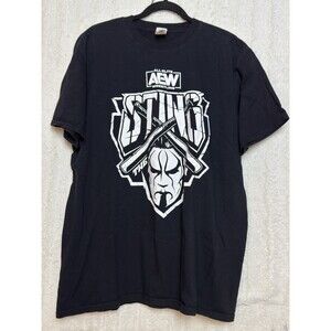AEW Sting Mens XL T Shirt Black Wrestling Graphic Tee Face Paint Logo